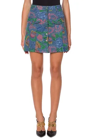 Moschino Painted Flowers Denim Miniskirt Blue