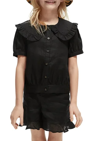 Scotch&Soda Girls Short-sleeved Shirt With Ruffle Collar Black