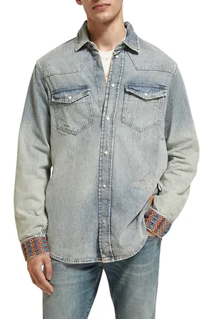 Scotch&Soda Denim Western Shirt With Damages And Embroidered Cuffs Indig