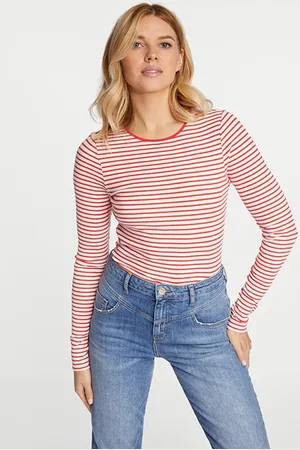 Rich & Royal Organic Rib Longsleeve Striped Red Salsa