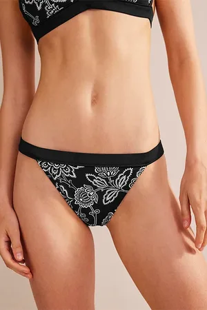 Boden Tanga Bikini Bottoms Black, White Floral
