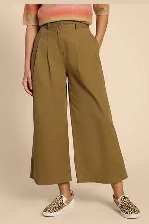 White Stuff Samira Wide Leg Crop Trouser Khaki Green