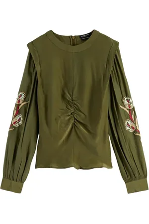 Scotch&Soda Ruched Waist Blouse With Extended Shoulder Army Green