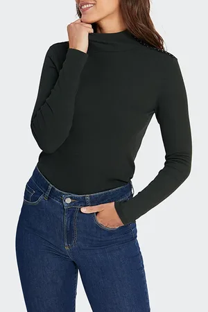 ICODE Green Ribbed T-shirt With Studded Velvet Detail