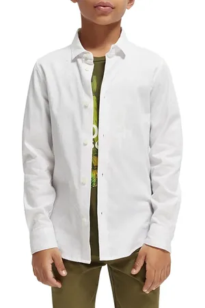 Scotch&Soda Boys Long-sleeved Slim-fit Dress Shirt White