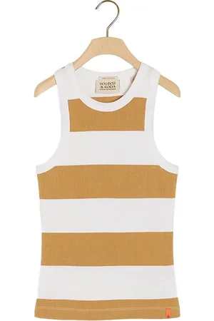 Scotch&Soda Cotton In Conversion Striped Racer Tank Shell Beige