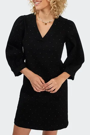 ICODE Black Denim Dress With Gold Polka Dot Print