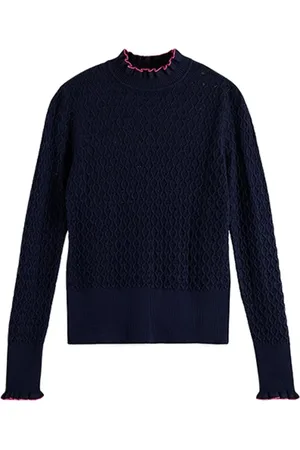 Scotch&Soda Pointelle Ruffle Slim Fit Pullover Navy