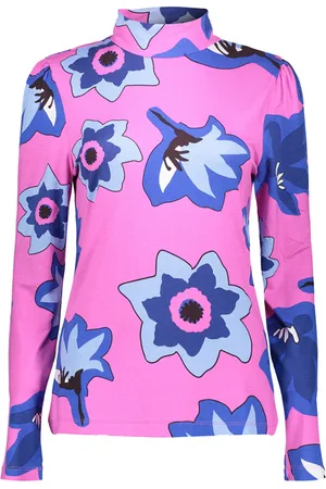 Geisha Top Aop Gathered Neck Pink/blue