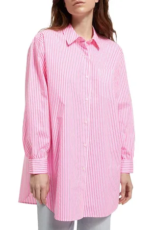 Scotch&Soda Oversized Poplin Shirt In Fluo Pink /white Stripe Combo S