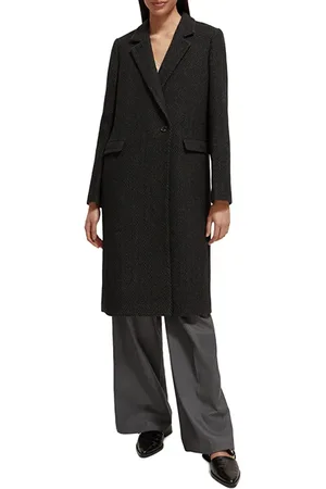 Scotch&Soda Classic Wool Blend Tailored Coat Black Herringbone