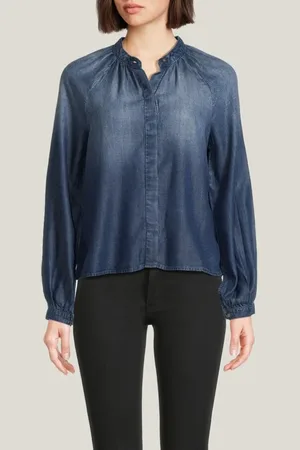 Bella Dahl Long Sleeve Shirred Raglan Shirt Dark Ombre Wash