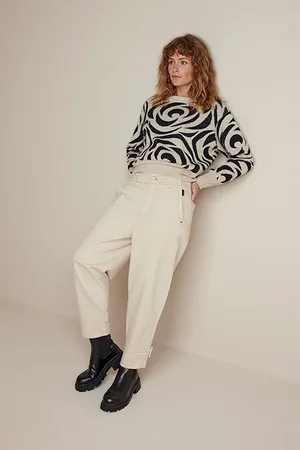 Summum Woman Barrel Fit Jeans Comfy Cotton Twill Ivory