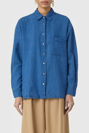 Closed Shirt With Slits Shirts & Blouses Mid Blue