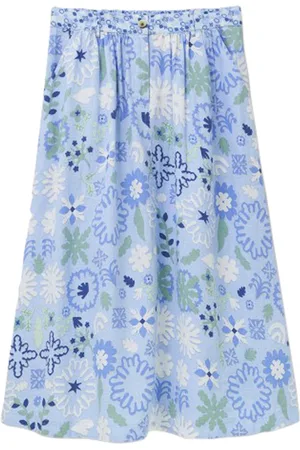 White Stuff Mia Linen Midi Skirt Blue