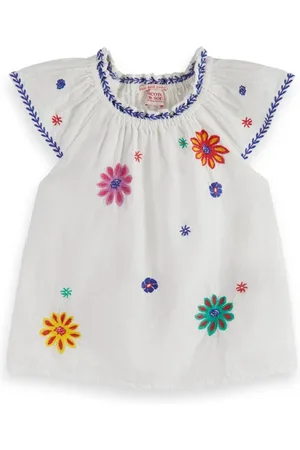 Scotch&Soda Flower Embroidered Short-sleeved Top Off White