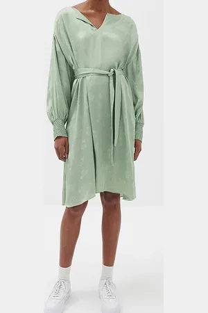 American Vintage 7/8 Sleeves V Collar Long Dress Jade