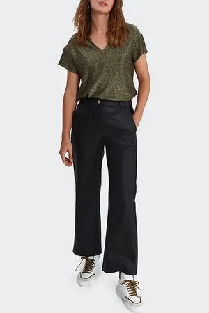 ICODE Black Synthetic Fabric Wide-leg Trousers