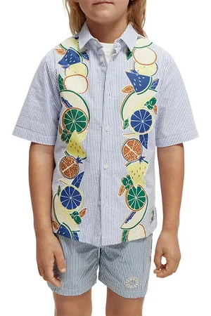 Scotch&Soda Boys Placed Print Seersucker Stripe Short-sleeved Shirt Seer