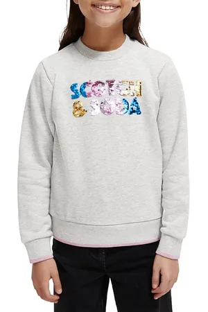 Scotch&Soda Girls Regular-fit Sequin Artwork Sweatshirt Grey Melange