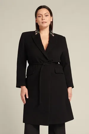 Elena Miro Cashmere Blend Coat With Hand Embroidery Black