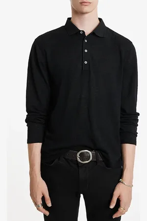 John Varvatos Presidio Easy Fit Ls Polo With Bucle Tex Black