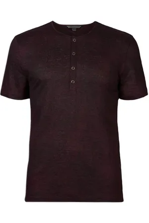 John Varvatos Torrance Regular Fit Ss Linen Henley Wit Dark Plum