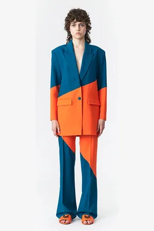 Marcell Von Berlin Two-tone Straight-leg Suit Pants Deep Teal Florida Orange