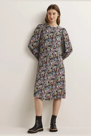 Boden Smocked Cuff Midi Dress Nvy