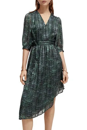 Scotch&Soda Asymmetric Wrap Dress Feather Bottle Green