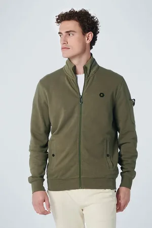 No Excess Sweater Full Zipper Twill Jacquard Army
