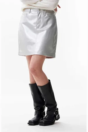 Catwalk Junkie Vegan Leather 5 Pocket Skirt Silver