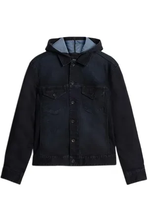 John Varvatos Trucker Jacket With Hood W/ Landon Wash Blue Black