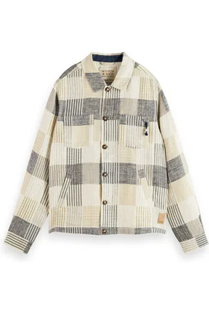 Scotch&Soda Linen-blend Jacquard Check Overshirt Blue Check