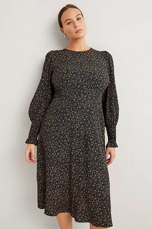 Boden Smocked Cuff Midi Dress Blk