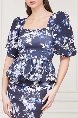 Guess GUESS Alexis Top Printed Petal Pose Indigo