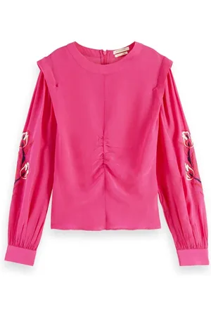 Scotch&Soda Ruched Waist Blouse With Extended Shoulder Fuchsia