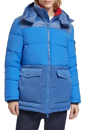 Scotch&Soda Mid Length Fabric Mix Puffa Jacket Rhythm Blue