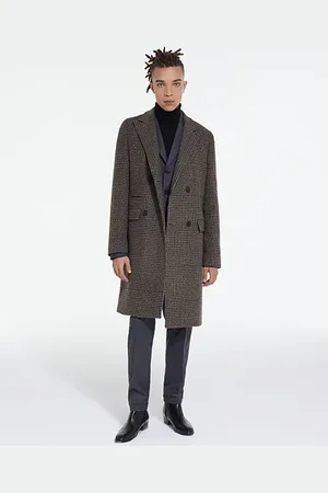 The Kooples Manteau Long Croise Motif Chevrons Brown
