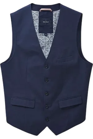 White Stuff Foss Cotton Linen Waistcoat Dark Navy