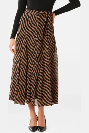 Forever New Donna Godet Midi Skirt Tan Waved Stripe