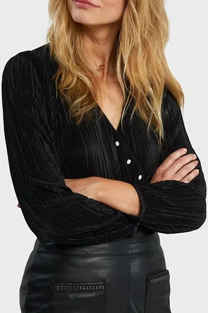 ICODE Black Micro-pleat Wrap Blouse