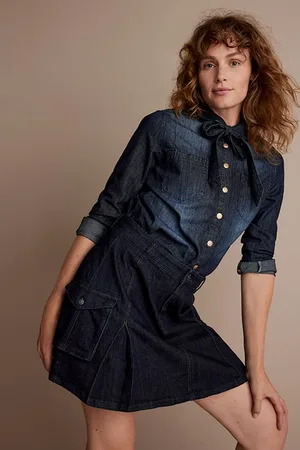 Summum Woman Denim Pleated Skirt Denim Dark Indigo