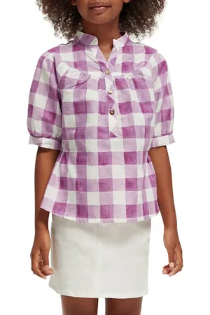 Scotch&Soda Girls Printed Check Linen Blend Top Mulberry Bistro Check
