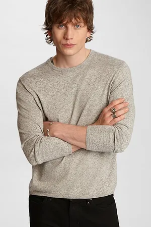 John Varvatos Huntington Ls Crew In Reserve Dye Cotton Stone Grey