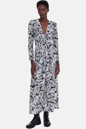 The Kooples Robe Longue En Romantic Garden Black White