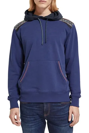 Scotch&Soda Regular Fit Mixed Fabric Hoodie In Organic Cotton Denim Blue