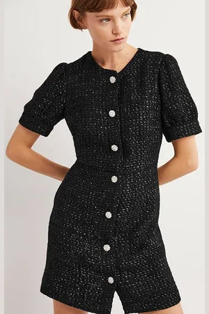 Boden Metallic Textured Mini Dress Blk