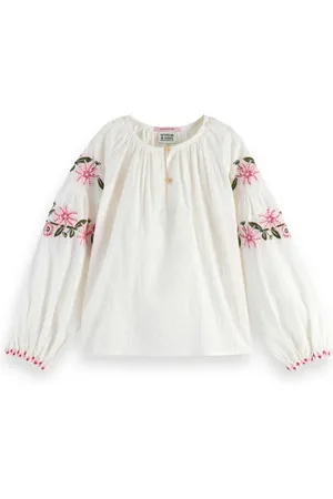 Scotch&Soda Long-sleeved Flower Embroidery Top Vanilla Ice