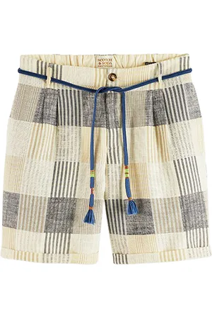 Scotch&Soda Twilt- Linen-blend Jacquard Check Pleated Short Blue Check
